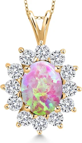 Miniatura 86 de Gem Stone King Collar con piedra natal ovalada de plata chapada en oro amarillo de 18 quilates, ovalado de 0.315 x 0.236 in, collares con colgante