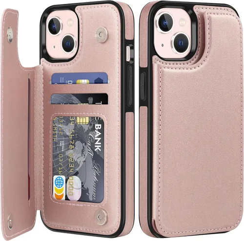 Miniatura 13 de Bizzib para iPhone 16 Plus funda tipo billetera con soporte para tarjetas, funda protectora a prueba de caídas y golpes de poliuretano premium