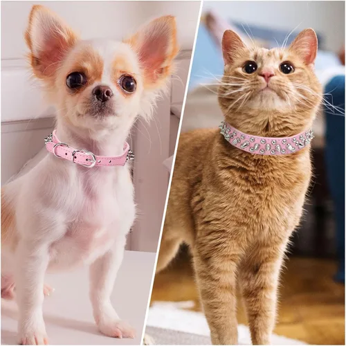 Miniatura 2 de Collar de perro y gato con púas pequeñas y medianas para perros pequeños y medianos, hembras – Collar ajustable con tachuelas – Collar de cuero punk
