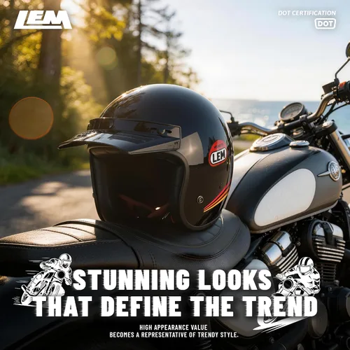 Miniatura 9 de LEM Medio casco de motocicleta, para hombres y mujeres, casco de motocicleta y scooter certificado DOT, estilo vintage para montar en crucero