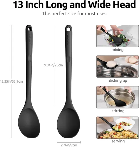 Miniatura 2 de U-Taste - Cuchara de silicona resistente al calor de 600ºF: cuchara de cocina sólida de 13.3 pulgadas, utensilio de goma antiadherente de grado Negro