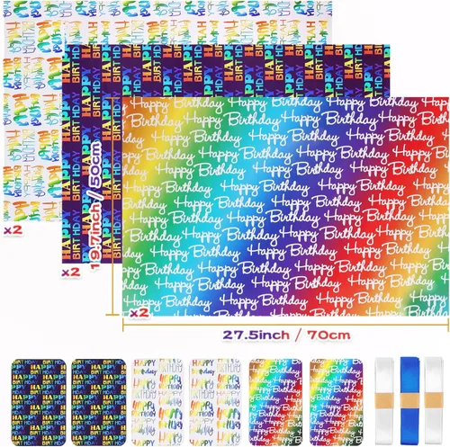 Miniatura 2 de BWLOIES Papel de Regalo de Cumpleaños Hojas de Papel de Regalo de Cumpleaños Hradient Multicolor Feliz Cumpleaños Juego de Papel Incluye Papel