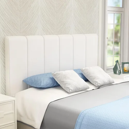 Miniatura 5 de Yongchuang - Cabecero blanco tamaño King, tapizado en piel sintética, cabeceros para cama King, cabecero de cama King con altura ajustable, paneles