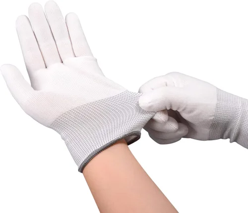Miniatura 5 de EHDIS Guantes de trabajo blancos de nailon - Envoltura de vinilo antideslizante y guantes de trabajo de construcción de PC