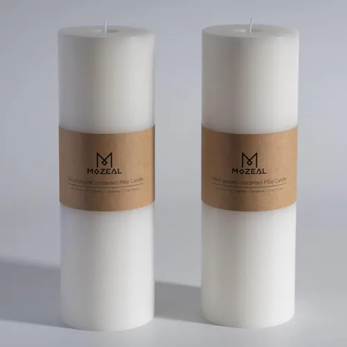 Miniatura 125 de MOZEAL Velas grandes sin perfume vertidas a mano de 3 x 8 pulgadas, sin humo, juego de 2, combustión lenta, sin goteo, aproximadamente 150 horas