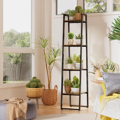 Miniatura 2 de Simple Trending - Soporte de metal alto de 4 niveles con luz de crecimiento, estante de escalera resistente para plantas de interior, soporte