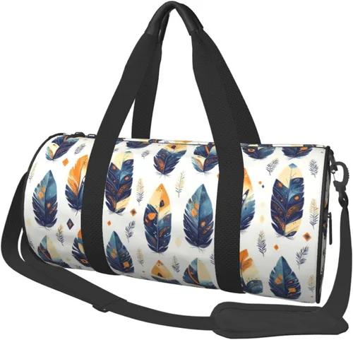 Large Duffle Bag for Travel - Retro Colored Feathers Print Gym Bag for Women Men, Travel Foldable Bags for Women Men with Zippered Multiple Pockets