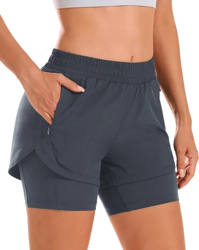Miniatura 9 de Stelle Pantalones cortos de correr 2 en 1 para mujer, pantalones cortos deportivos de cintura alta, pantalones cortos de entrenamiento con forro
