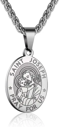 Miniatura 90 de P. BLAKE Collar ovalado de San Cristóbal, Miguel, José, Jude/Virgen María/José/Francisco/Patrick/Anthony/Benedict/Thomas para hombres y mujeres