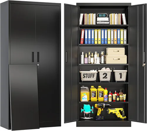 Miniatura 19 de BESFUR Armarios de almacenamiento de metal con estantes y puertas, armario de almacenamiento con cerradura de 36" de altura para oficina en casa