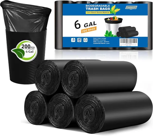 Miniatura 17 de Inwaysin 200 bolsas de basura de baño a base de almidón de plantas de 2.6 galones, fuertes, sin perfume, expandidas, verdes, 10L