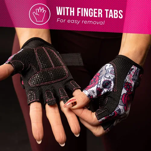 Miniatura 7 de Contraband Pink Label 5237 - Guantes de entrenamiento de diseñador para mujer, estampado de calavera de azúcar y acolchado Grip-Lock™ (rosa, XS)