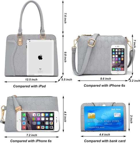 Miniatura 94 de Bolsos de mano de moda para mujer, bolsa de hombro, asa superior, bolsa de mano, juego de 4 piezas