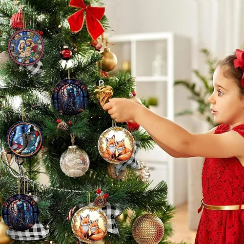 Miniatura 5 de Adorno de Navidad de zorro, árbol de Navidad de la familia de zorros, adornos de zorros de Navidad 2025, decoraciones colgantes de árbol, regalos