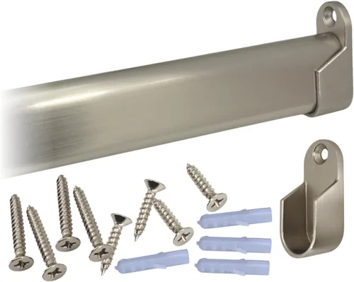Kit de barra de armario ovalada de 36 pulgadas | Níquel satinado | Soportes y accesorios de extremo atornillados | Acero de calibre pesado | 1 kit |