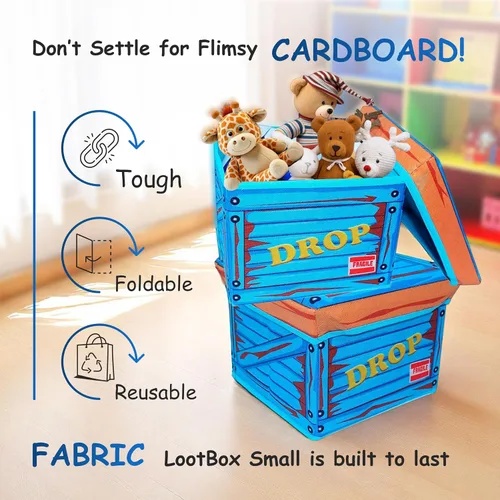 Miniatura 5 de Skywin TidyFriend - Caja de botín pequeña de tela con tapa de 10 x 10 x 10 pulgadas, almacenamiento de juguetes duradera y plegable, baúl