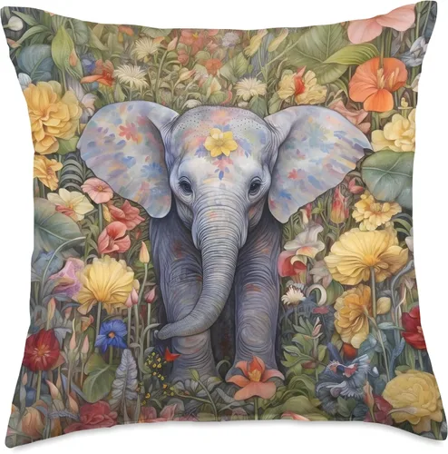 Miniatura 5 de Nature's Neighborhood Batik - Almohada de elefante floral, 16 x 16 pulgadas, multicolor