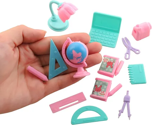 Miniatura 3 de ENOCHT 19 piezas de muñeca niña accesorios escolares mochila mini lámpara de escritorio portátil mini globo gafas y auriculares para muñeca de 11.5