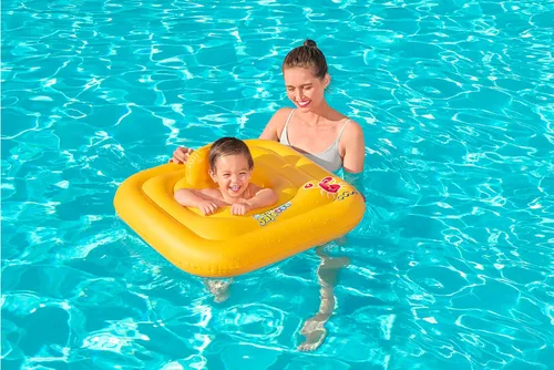 Miniatura 11 de Bestway Flotador inflable para niños pequeños Flotador inflable cuadrado de 3 anillos para bebés de 24 a 36 meses, amarillo