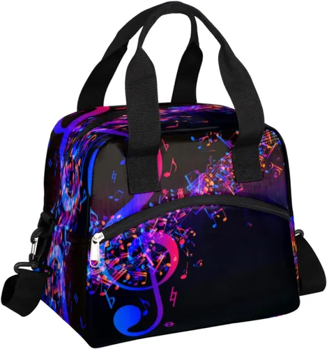 Bolsa de almuerzo aislada para mujeres y hombres, nota de música abstracta, a prueba de fugas, bolsa grande reutilizable para adultos con correa
