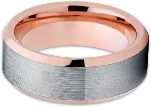 Miniatura 2 de Silly Kings Jewelry Anillo de tungsteno de oro rosa de 0.315 in, anillo de boda de tungsteno gris, anillo de boda de tungsteno de oro rosa, hombres