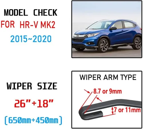 Miniatura 3 de Escobillas de limpiaparabrisas delantero compatibles con Honda HR-V HRV MK2 2015-2020 parabrisas parabrisas ventana coche lluvia cepillos 26