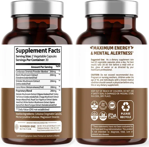 Miniatura 2 de Complejo de hongos N1N Premium [10 hongos potentes] con Reishi, melena de león, cordyceps, chaga, cola de pavo y maitake para apoyar la salud