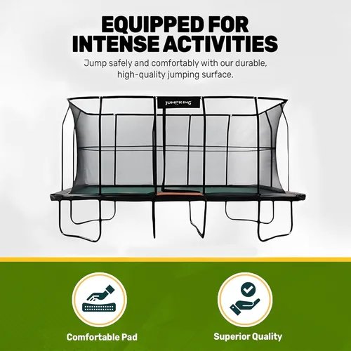 Miniatura 4 de JumpKing Trampolín rectangular para exteriores con recinto, escalera y red, cama elástica recreativa grande para niños y adultos, cumple con ASTM