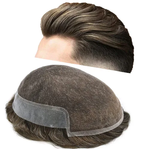 Miniatura 113 de Sistema de repuesto de cabello humano europeo con encaje frontal suizo para hombre, tupé para hombre, pieza de cabello, nudo blanqueado, línea #17