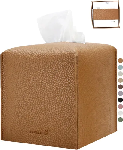 Miniatura 23 de Funda para caja de pañuelos 5 x 5 x 5 pulgadas de piel sintética, organizador cuadrado de caja de pañuelos en cubo para baño, encimera de tocador