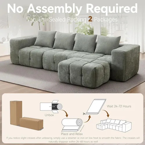 Miniatura 6 de Sofá modular sin hueso de 119 pulgadas para sala de estar, moderno sofá modular copetudo con asiento profundo y otomana móvil, sofá de felpilla
