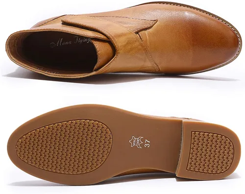 Miniatura 4 de Mona flying Botines de cuero cómodos para mujer, botas cortas de vestir de tacón bajo