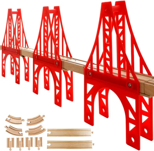 Puentes de tren de madera, 3 puentes colgantes, accesorios de madera para vías de tren, pista de tren de madera, vías de tren compatibles con todas
