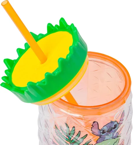 Miniatura 8 de Silver Buffalo Disney Lilo y Stitch Saludos desde Hawái con Scrump, Vaso de doble pared con forma de piña, 473 ml (16 oz)