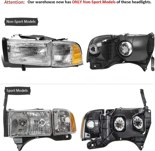 Miniatura 2 de 2 faros delanteros cromados para Dodge Ram 1500 1994 1995 1996 1997 1998 1999 2000 2001 faros delanteros 94-02 Ram 2500 3500 (modelos no deportivos)