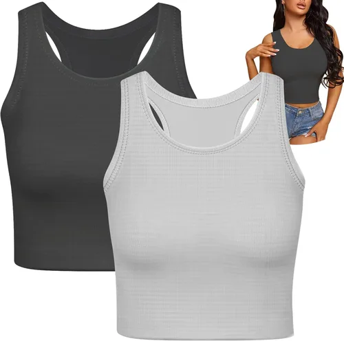 2 Pieces Tank Top for Women, Basic Sleeveless Sports Crop Tops for Women Going Out Tops Workout Tops Women Teen Girls