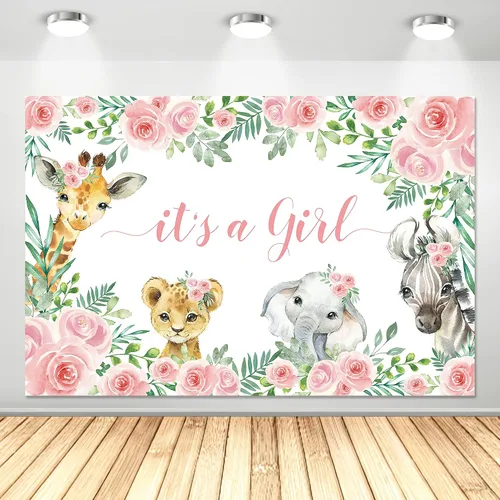 Decoraciones de telón de fondo para baby shower, temática de animales de la selva, suministros de fiesta de baby shower para niña, telón de fondo de