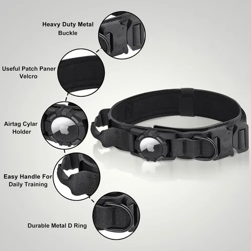 Miniatura 4 de Collar para perro Airtag mejorado, impermeable, ajustable, de nailon con soporte para AirTag, asa de control y hebilla de liberación rápida
