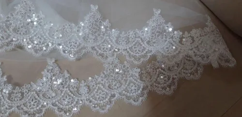 Miniatura 6 de Accesorio de boda para novia velo catedral de marfil 2 niveles borde de encaje de lentejuelas de tul suave con peine color blanco longitud