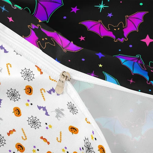 Miniatura 4 de Erosebridal Juego de ropa de cama de murciélago de Halloween, tamaño individual, con purpurina y estrellas, galaxia, funda de edredón para niños
