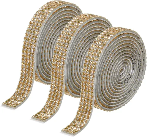 Miniatura 55 de MECCANIXITY 3 rollos de cinta de diamantes de imitación autoadhesiva de 3 yardas y 0.315 in para proyectos de artes y manualidades, pasteles de Beige