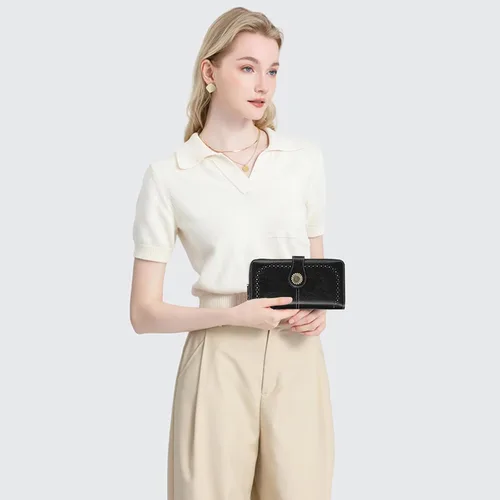 Miniatura 6 de SENDEFN Cartera de cuero para mujer, con bloqueo RFID, tarjetero para tarjetas de crédito, cartera de mano para mujer