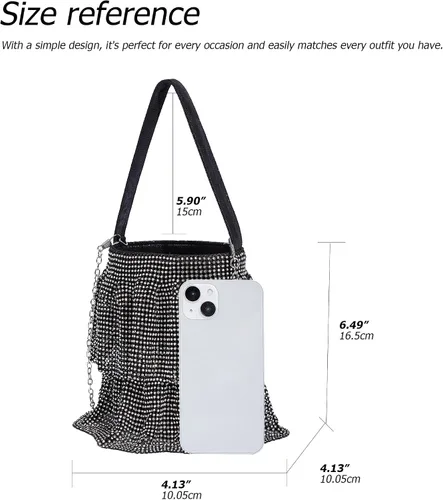 Miniatura 3 de Bolso de mano con cadena de diamantes de imitación brillantes para mujer, elegante bolso de mano de noche con cristales brillantes para fiesta