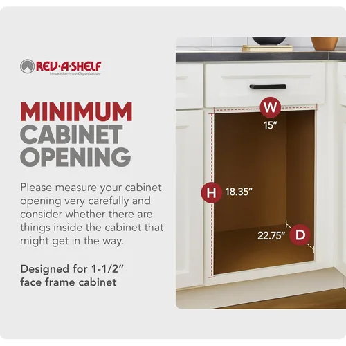Miniatura 4 de Rev-A-Shelf - 4WCTM-18DM2 - Doble 35 Qt. Montaje superior extraíble de madera y contenedor de desechos para 1-1/2 in, blanco. Gabinete de armazón