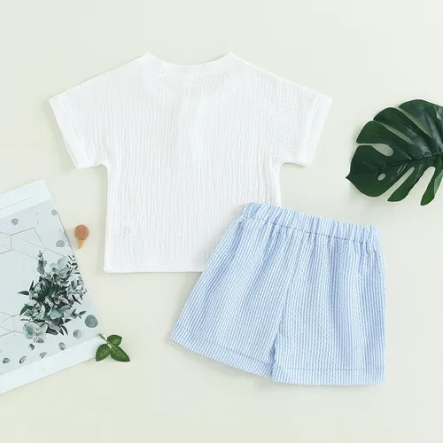 Miniatura 28 de fhutpw Conjunto de 2 piezas de ropa de verano para bebés, camiseta de manga corta, cintura elástica, pantalones cortos para niños pequeños