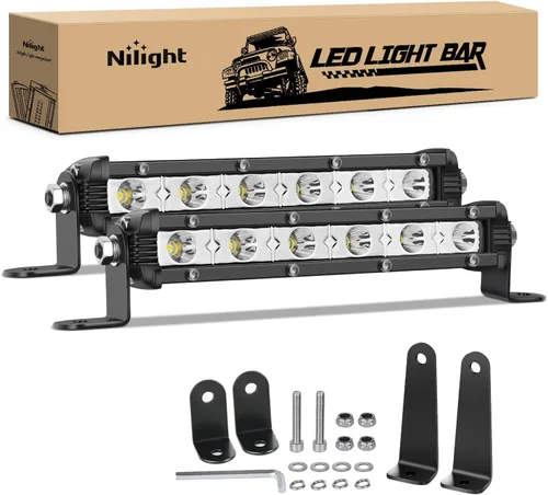 Miniatura 12 de Nilight 2 piezas de 7 pulgadas y 18 W ultra delgado de una sola fila LED de inundación barra de luz antiniebla, luz de trabajo para todoterreno