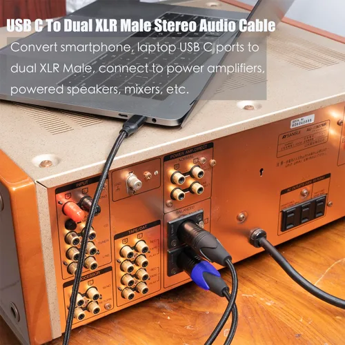 Miniatura 7 de Cable de audio USB C a doble XLR macho de 3.3 pies,Cable amplificador de potencia estéreo macho USB C a 2 XLR, conexión USB c para teléfono móvil