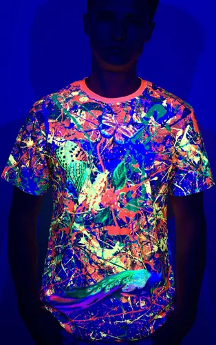 Miniatura 3 de aofmoka - Camiseta ultravioleta hecha a mano, reactiva a luz negra, con impresión decorativa