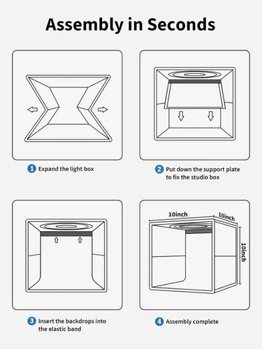 Miniatura 6 de Caja de luz Glendan para fotografía, caja de fotos de 10"x10" con 88 luces LED de alto índice de reproducción cromática, 6 fondos de PVC