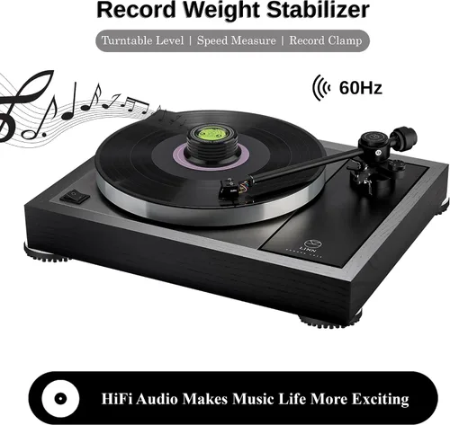 Miniatura 2 de Estabilizador de peso de récord, aluminio 60Hz LP peso 9.5oz Estabilizador de disco Nivel 45RPM Estroboscópico Disco de grabación 3 en 1, abrazadera